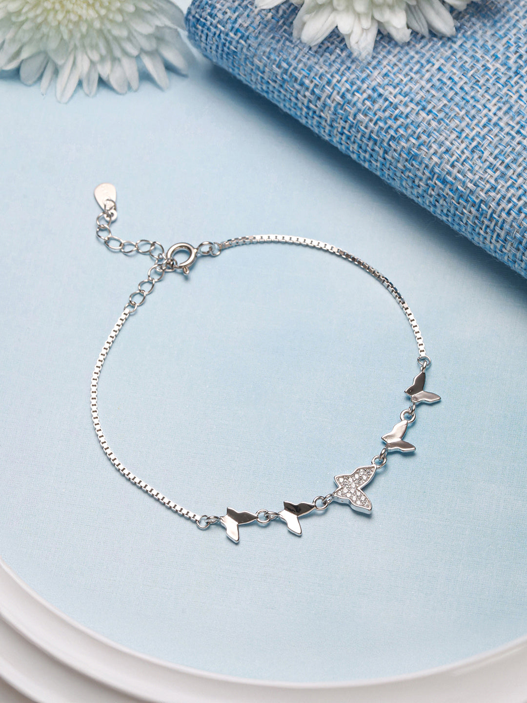 925 Sterling Silver Designer Charms Butterfly Adjustable Bracelet